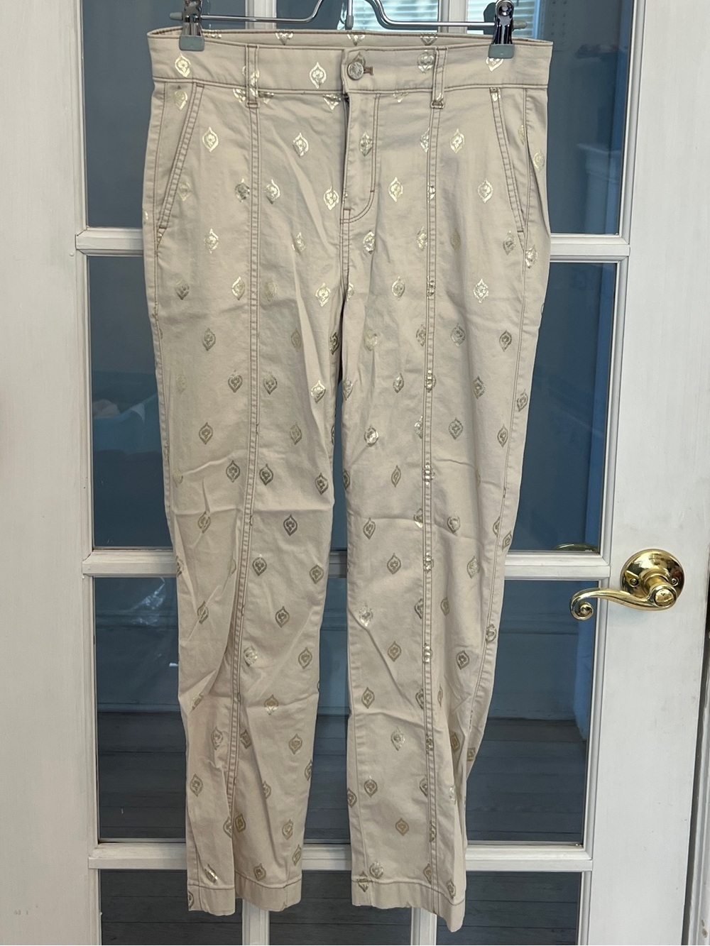 WHITE HOUSE BLACK MARKET Beige Gold Boho Print High Rise Straight Crop Jeans